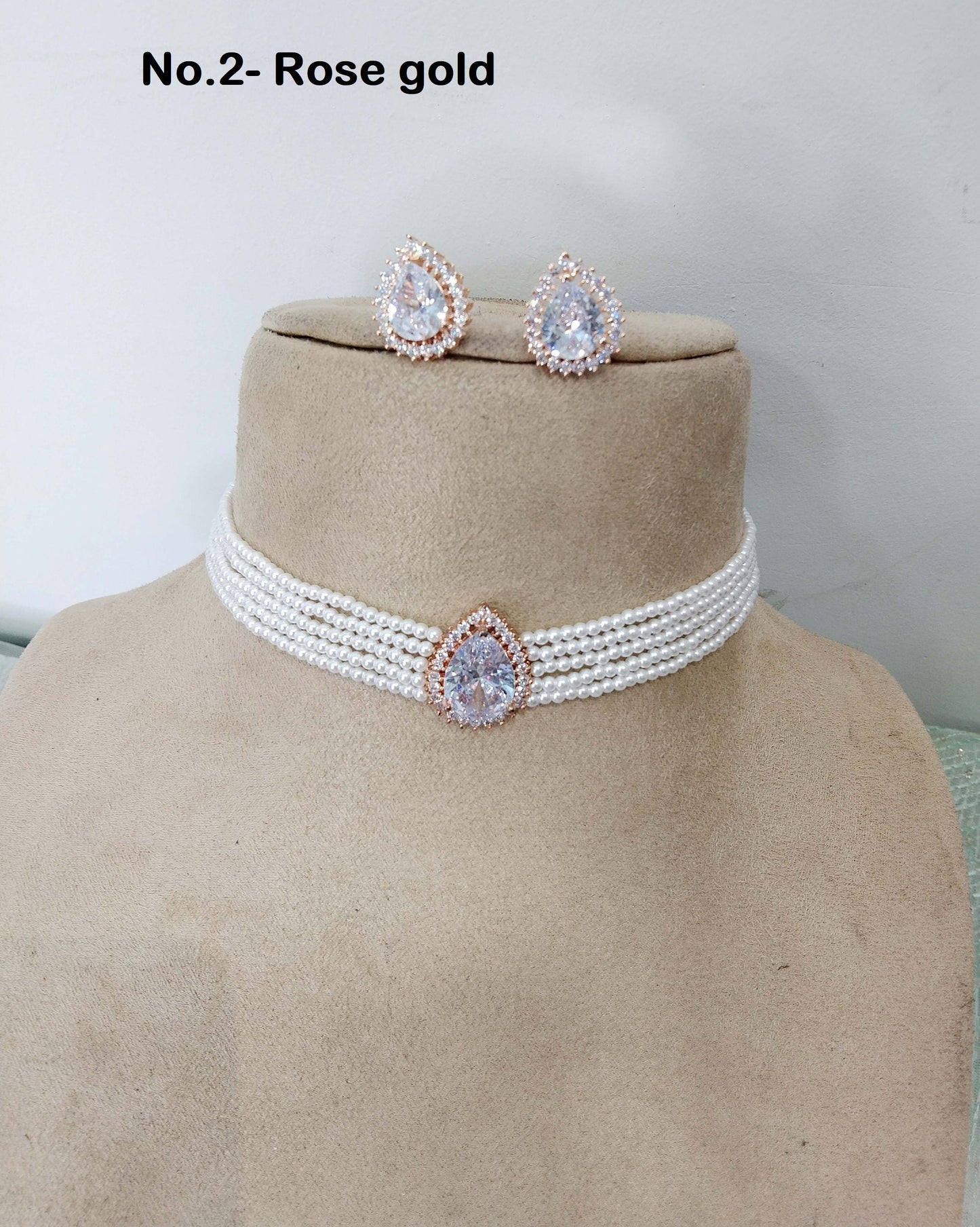Cubic Zirconia Diamond choker Earrings set, silver, rose gold, silver maroon Bridal choker earrings jewellery statement necklace set CZ choker