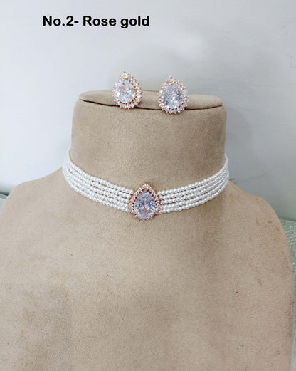 Cubic Zirconia Diamond choker Earrings set, silver, rose gold, silver maroon Bridal choker earrings jewellery statement necklace set CZ choker