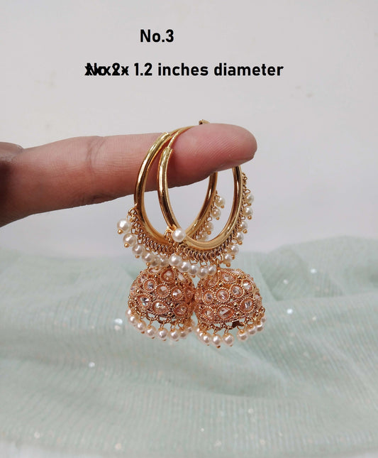 Jhumka Bali Gold Hoop  Earrings/Bollywood Indian Jewelry Jewellery Chandbali Jhumka Set/Punjabi Muslim Balli Jhumki simi Set