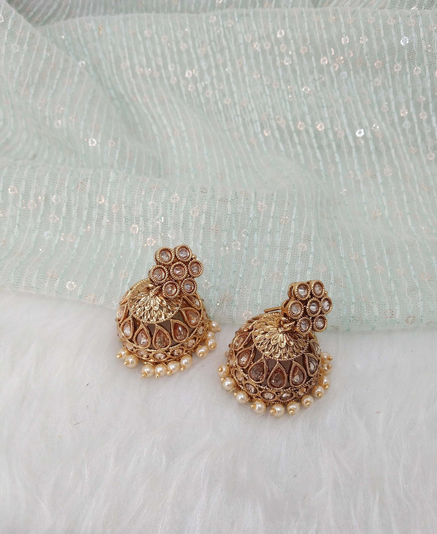 Jhumka Indian Earrings Indian Gold Earrings Jewellery/Indian Pearl Jhumka Set/Punjabi Indian Jewellery/Muslim Jhumki Set