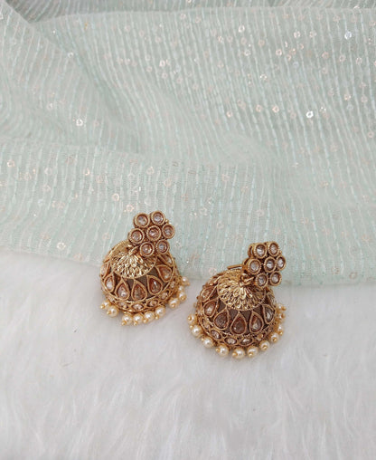 Jhumka Indian Earrings Indian Gold Earrings Jewellery/Indian Pearl Jhumka Set/Punjabi Indian Jewellery/Muslim Jhumki Set